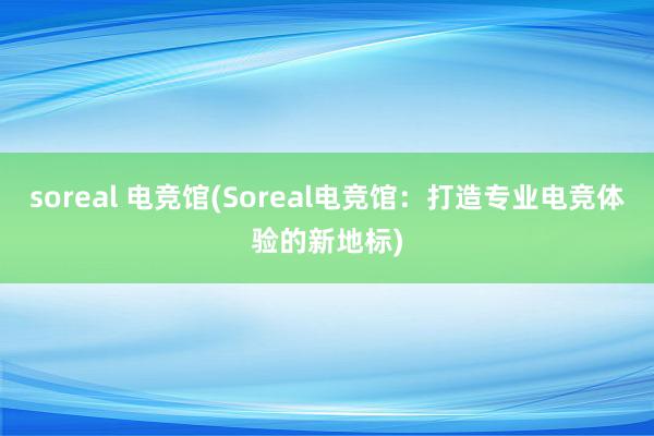 soreal 电竞馆(Soreal电竞馆：打造专业电竞体验的新地标)