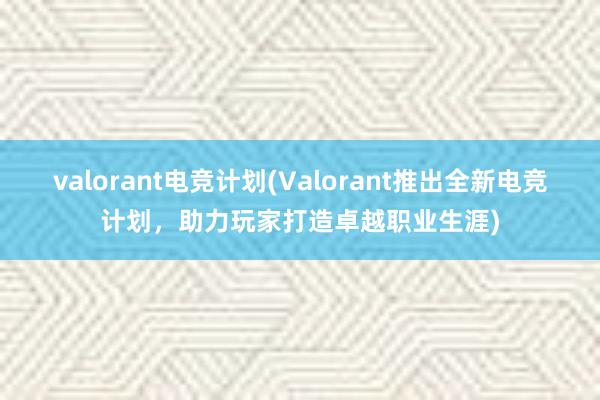 valorant电竞计划(Valorant推出全新电竞计划，助力玩家打造卓越职业生涯)