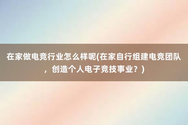 在家做电竞行业怎么样呢(在家自行组建电竞团队，创造个人电子竞技事业？)