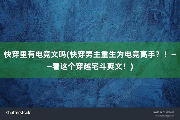 快穿里有电竞文吗(快穿男主重生为电竞高手？！——看这个穿越宅斗爽文！)