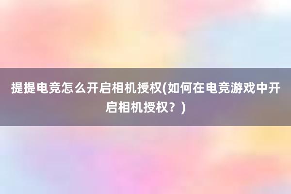 提提电竞怎么开启相机授权(如何在电竞游戏中开启相机授权？)