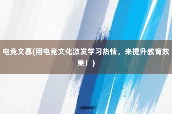 电竞文慕(用电竞文化激发学习热情，来提升教育效果！)