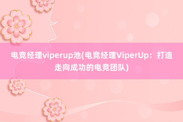 电竞经理viperup池(电竞经理ViperUp：打造走向成功的电竞团队)