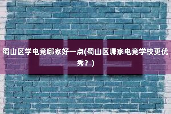 蜀山区学电竞哪家好一点(蜀山区哪家电竞学校更优秀？)