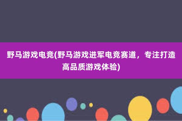 野马游戏电竞(野马游戏进军电竞赛道，专注打造高品质游戏体验)