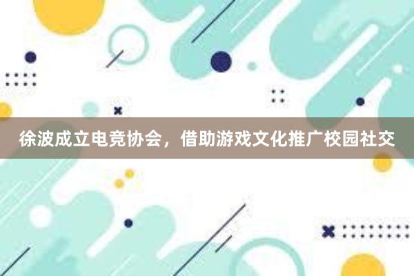 徐波成立电竞协会，借助游戏文化推广校园社交